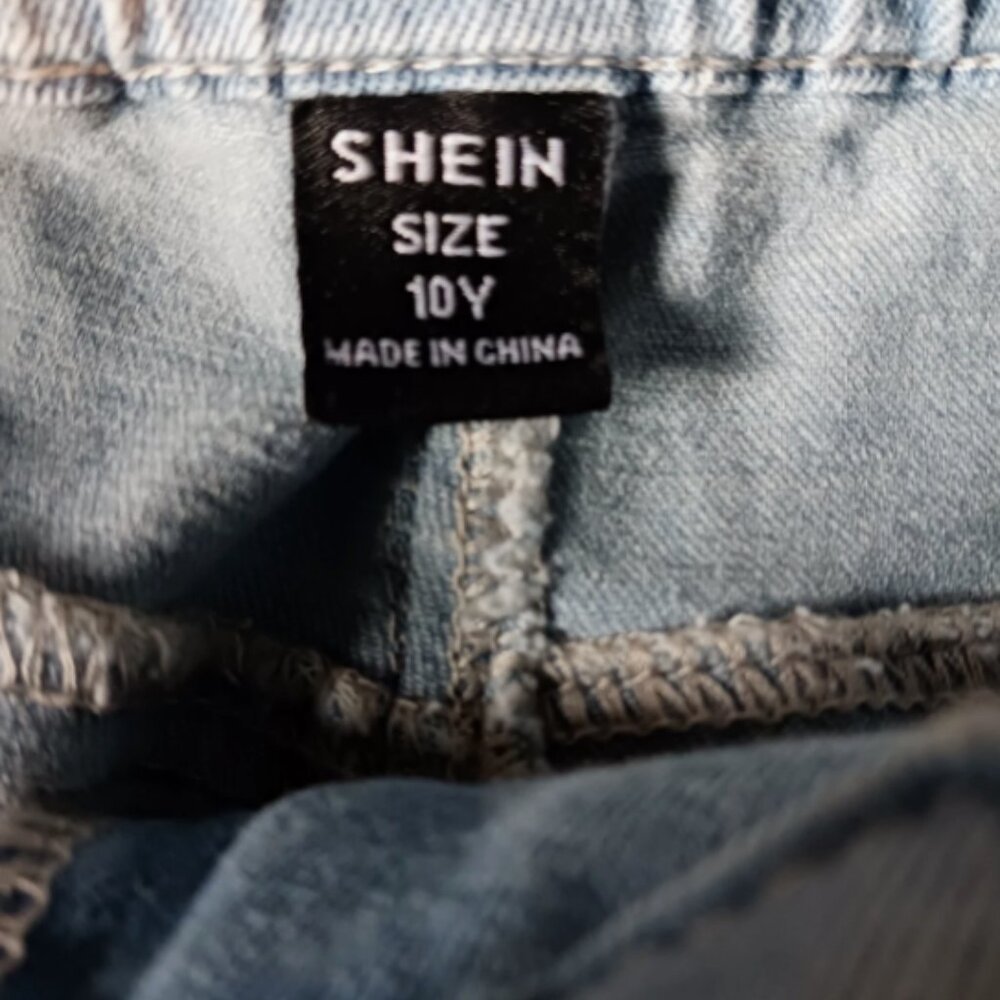 SHEIN Youth Girls 10Y Blue Denim Flare Leg Light Wash Flower Elastic Waist pants - Picture 6 of 7